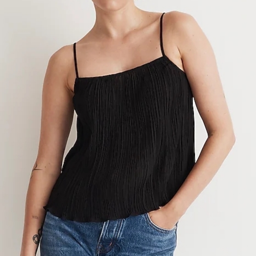 Madewell Plissé Crop Cami Tank in True black size Small NWT NM386‎